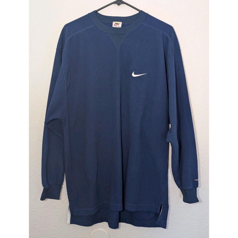 Vtg 90s Nike Embroidered Sweatshirt M Thermal Fit Swoosh Navy Classic